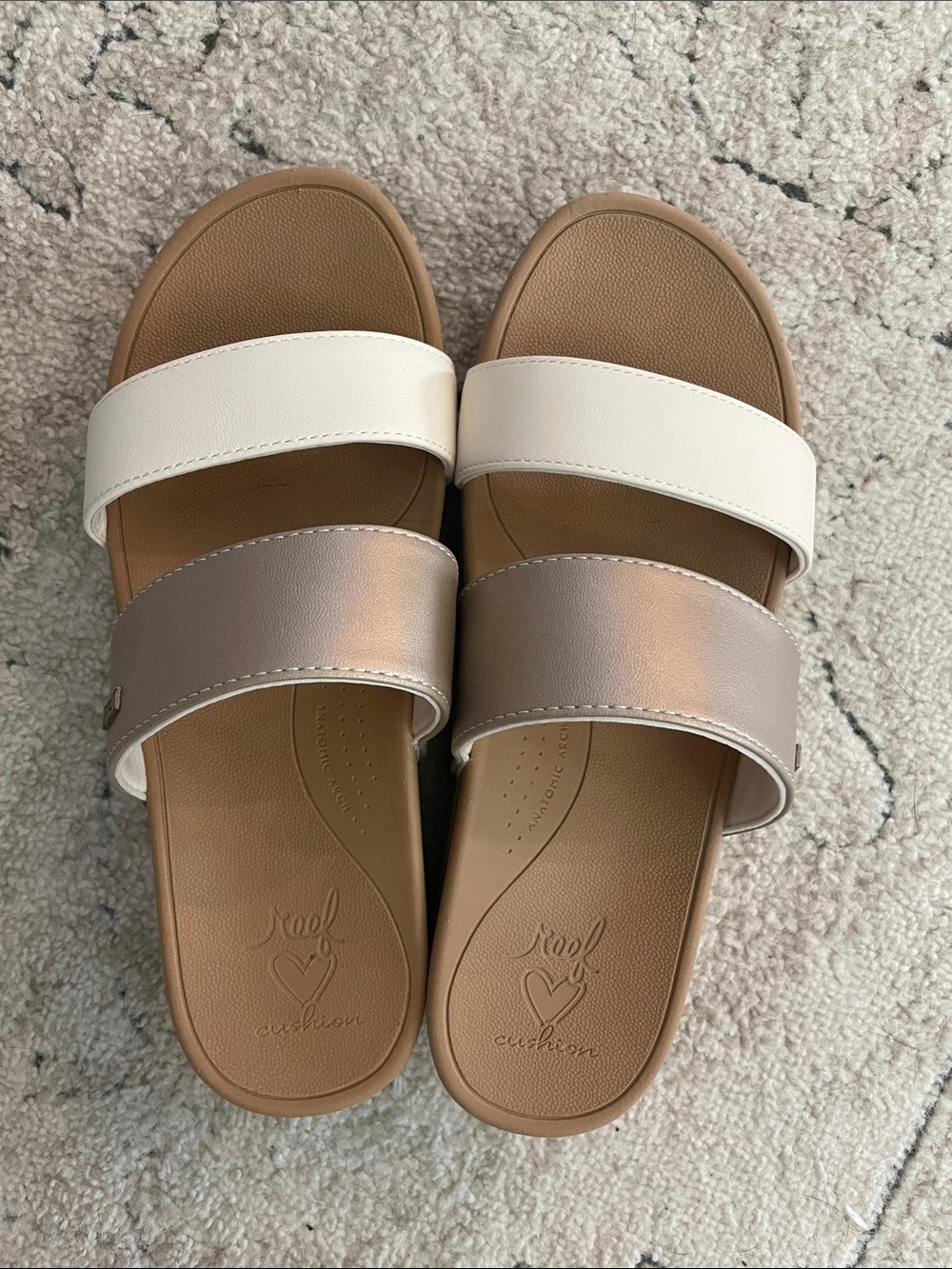 Reef Women's Dual-Strap Slides in White and Metallic Silver - Picture 9 of 17